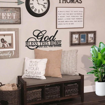 God Bless This Home Wall Decor Rustic Metal Home Sign Christian Jesus Decorations for Farmhouse Entryway Living Room Kitchen Dining Room E-47