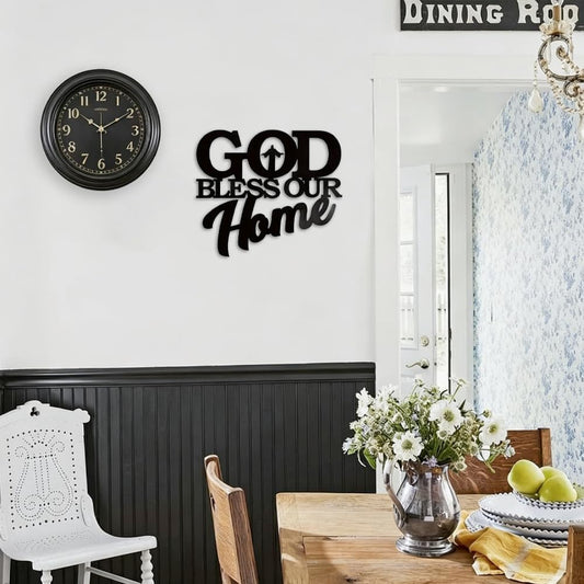 God Bless Our Home Wall Decor Metal Blessed Sign Black Christian Wall Art Rustic Home Decoration for Believers Bedroom Farmhouse E-48