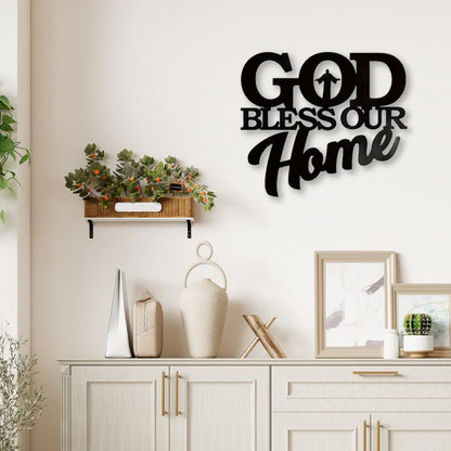 God Bless Our Home Wall Decor Metal Blessed Sign Black Christian Wall Art Rustic Home Decoration for Believers Bedroom Farmhouse E-48