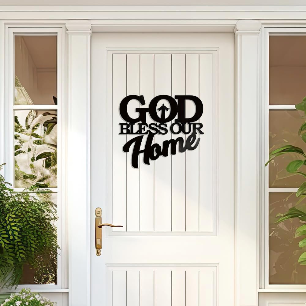 God Bless Our Home Wall Decor Metal Blessed Sign Black Christian Wall Art Rustic Home Decoration for Believers Bedroom Farmhouse E-48