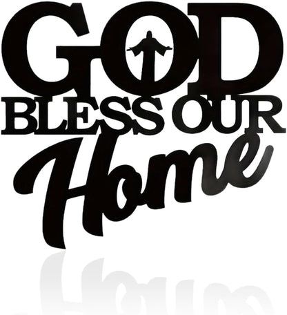 God Bless Our Home Wall Decor Metal Blessed Sign Black Christian Wall Art Rustic Home Decoration for Believers Bedroom Farmhouse E-48