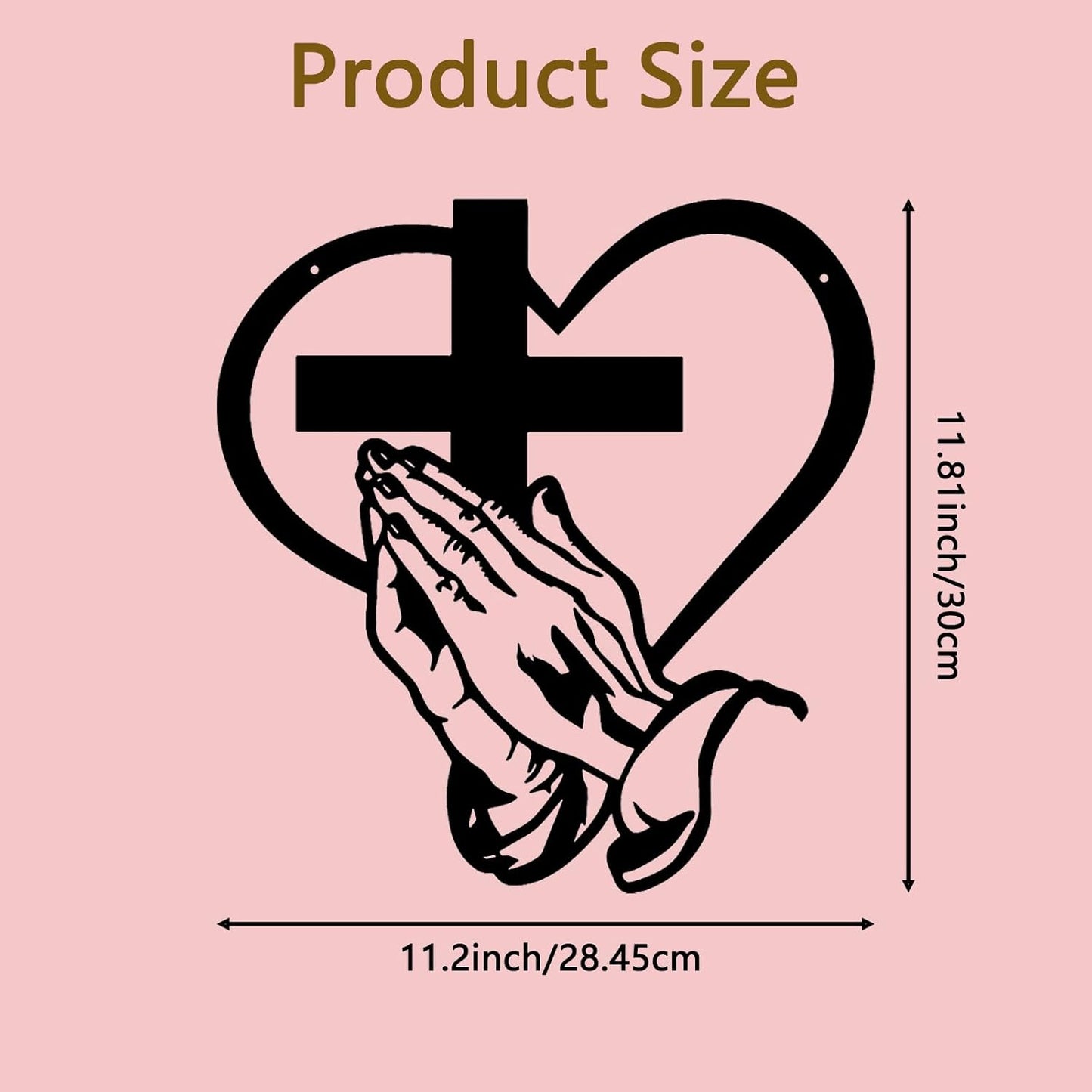 Easter Elegant Metal Christian Heart & Cross Wall Decor Art, Praying Hands Design 12" Iron Sacred Heart Sign Plaques Decorative for Office, Living Room, Patio Farmhouse Decor (1Pcs) E-50