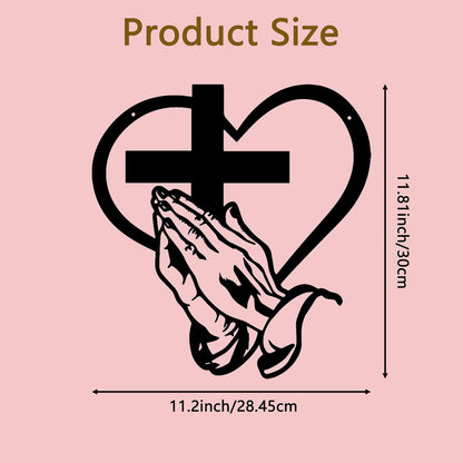 Easter Elegant Metal Christian Heart & Cross Wall Decor Art, Praying Hands Design 12" Iron Sacred Heart Sign Plaques Decorative for Office, Living Room, Patio Farmhouse Decor (1Pcs) E-50