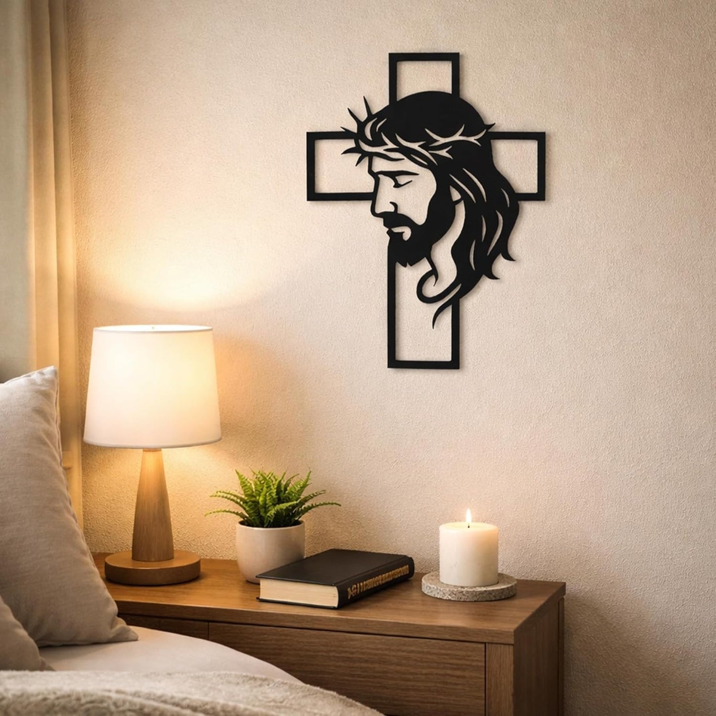 Father’s Day Christian Gift, Jesus Cross Metal Wall Art, Religious Wall Sculpture, Christian Faith Decor for Home, Church, Prayer Room, Black, 12.59 x 9.84 Inch E-51