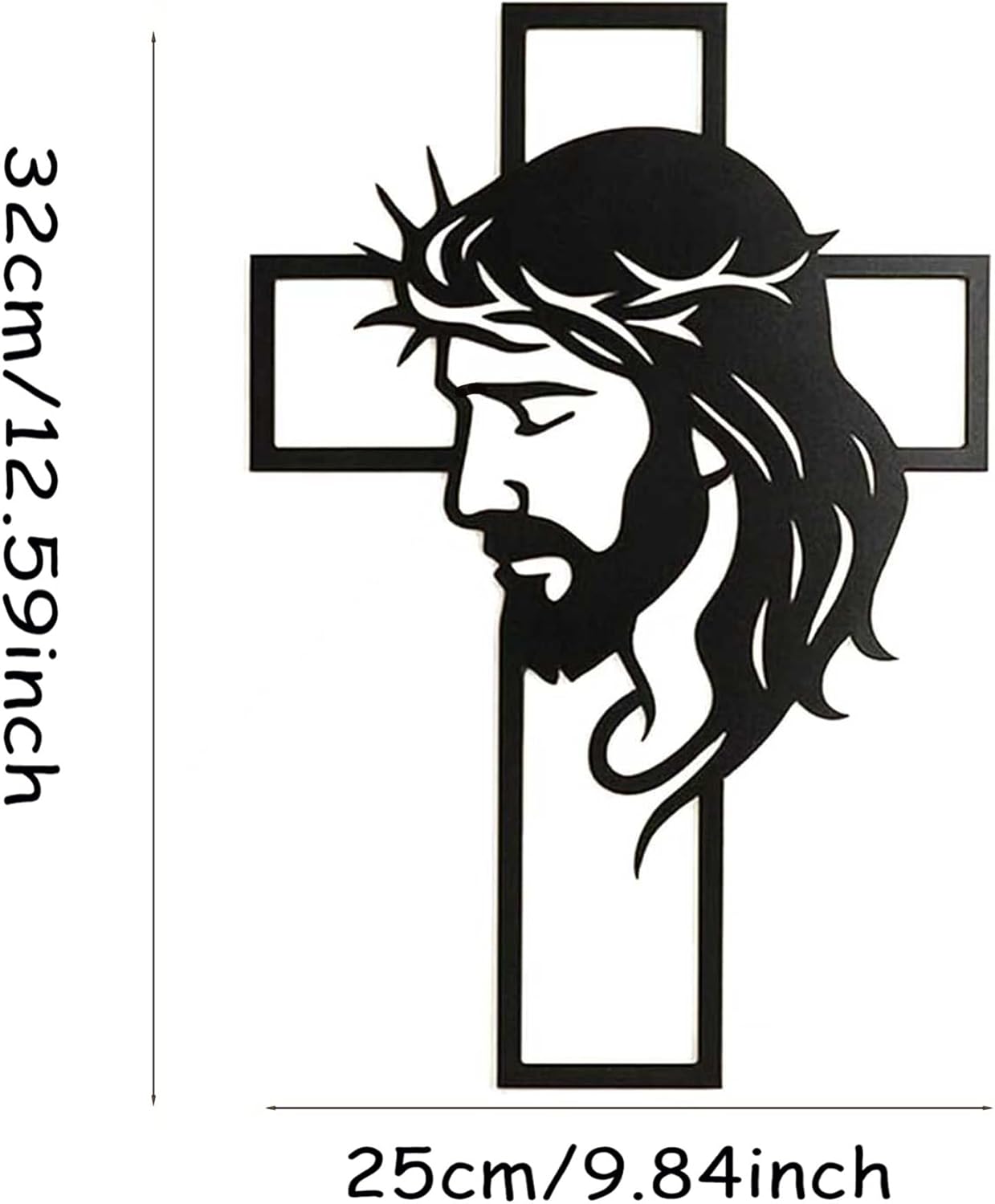 Father’s Day Christian Gift, Jesus Cross Metal Wall Art, Religious Wall Sculpture, Christian Faith Decor for Home, Church, Prayer Room, Black, 12.59 x 9.84 Inch E-51