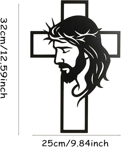 Father’s Day Christian Gift, Jesus Cross Metal Wall Art, Religious Wall Sculpture, Christian Faith Decor for Home, Church, Prayer Room, Black, 12.59 x 9.84 Inch E-51