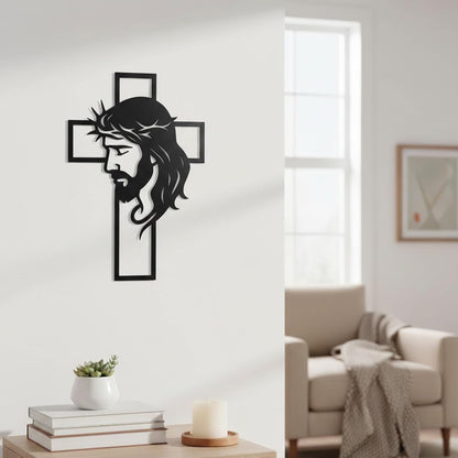 Father’s Day Christian Gift, Jesus Cross Metal Wall Art, Religious Wall Sculpture, Christian Faith Decor for Home, Church, Prayer Room, Black, 12.59 x 9.84 Inch E-51