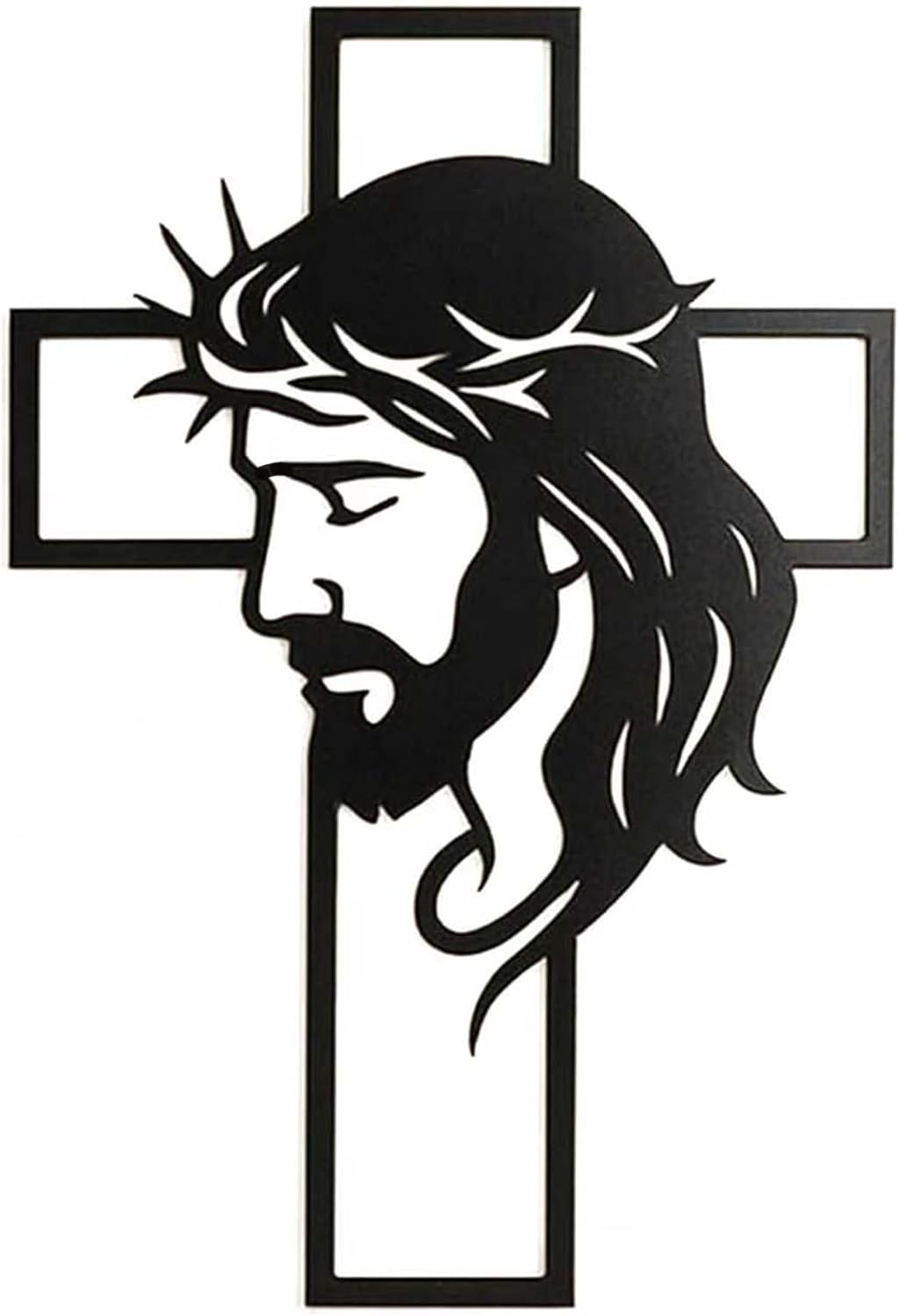 Father’s Day Christian Gift, Jesus Cross Metal Wall Art, Religious Wall Sculpture, Christian Faith Decor for Home, Church, Prayer Room, Black, 12.59 x 9.84 Inch E-51