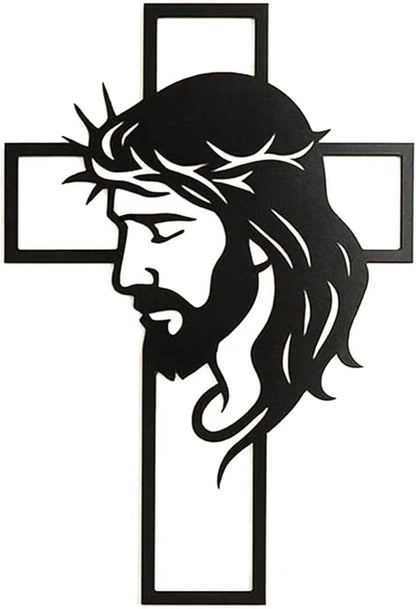 Father’s Day Christian Gift, Jesus Cross Metal Wall Art, Religious Wall Sculpture, Christian Faith Decor for Home, Church, Prayer Room, Black, 12.59 x 9.84 Inch E-51