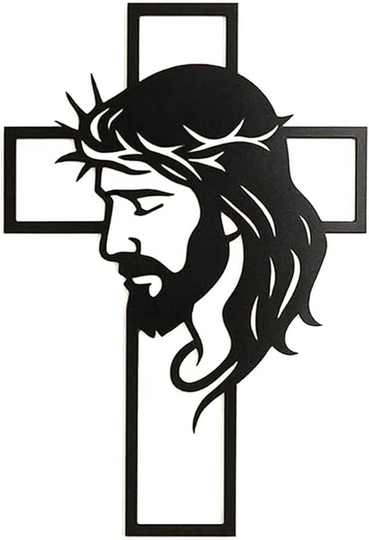Father’s Day Christian Gift, Jesus Cross Metal Wall Art, Religious Wall Sculpture, Christian Faith Decor for Home, Church, Prayer Room, Black, 12.59 x 9.84 Inch E-51