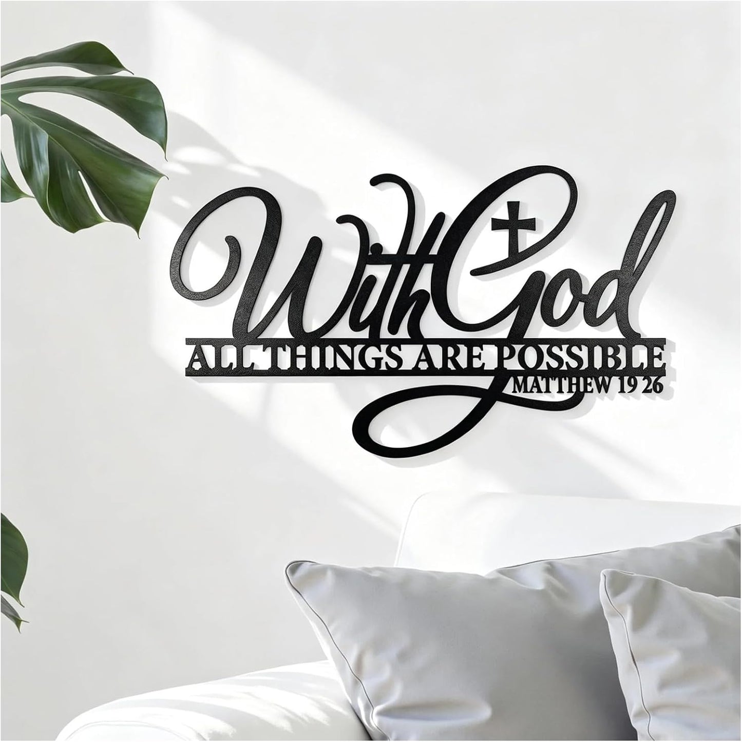 With God All Things Are Possible Metal Wall Decor-Scripture Wall Art with Bible Verses,14.6x8.3in Black Christian Inspirational Word Hanging Decor for Living Room Home Office Church E-55