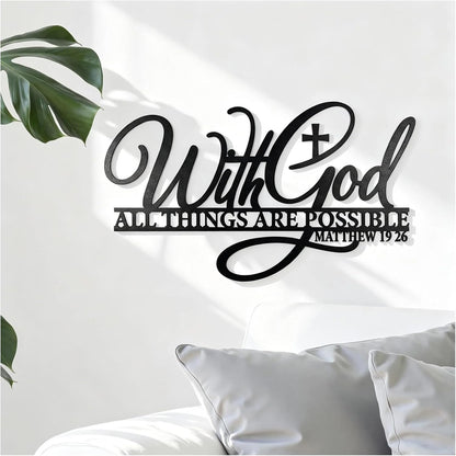 With God All Things Are Possible Metal Wall Decor-Scripture Wall Art with Bible Verses,14.6x8.3in Black Christian Inspirational Word Hanging Decor for Living Room Home Office Church E-55
