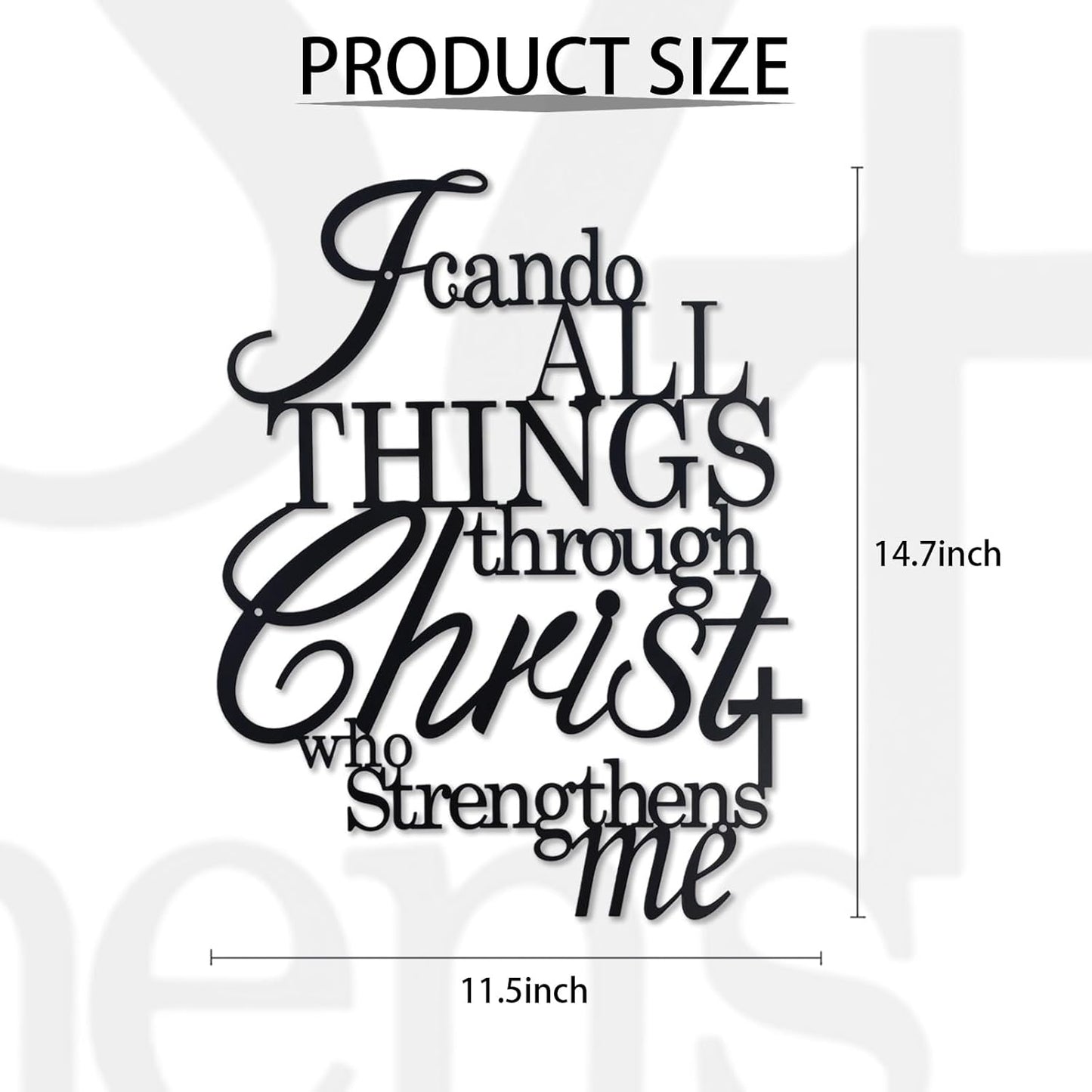 I Can Do All Things Through Christ Metal Wall Art,Metal Christian Wall Decor (Black) E-56