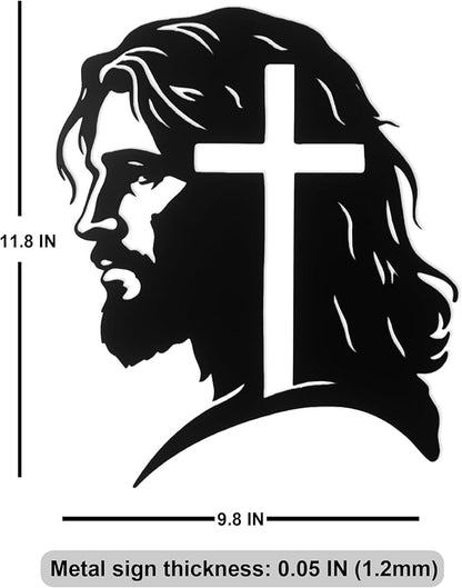 Cross In Jesus Head Silhouette Metal Sculpture Black Crucifix Wall Sign Religious Christian Decor Church Bedroom Living Prayer Room Chapel 11.8x10 In E-59