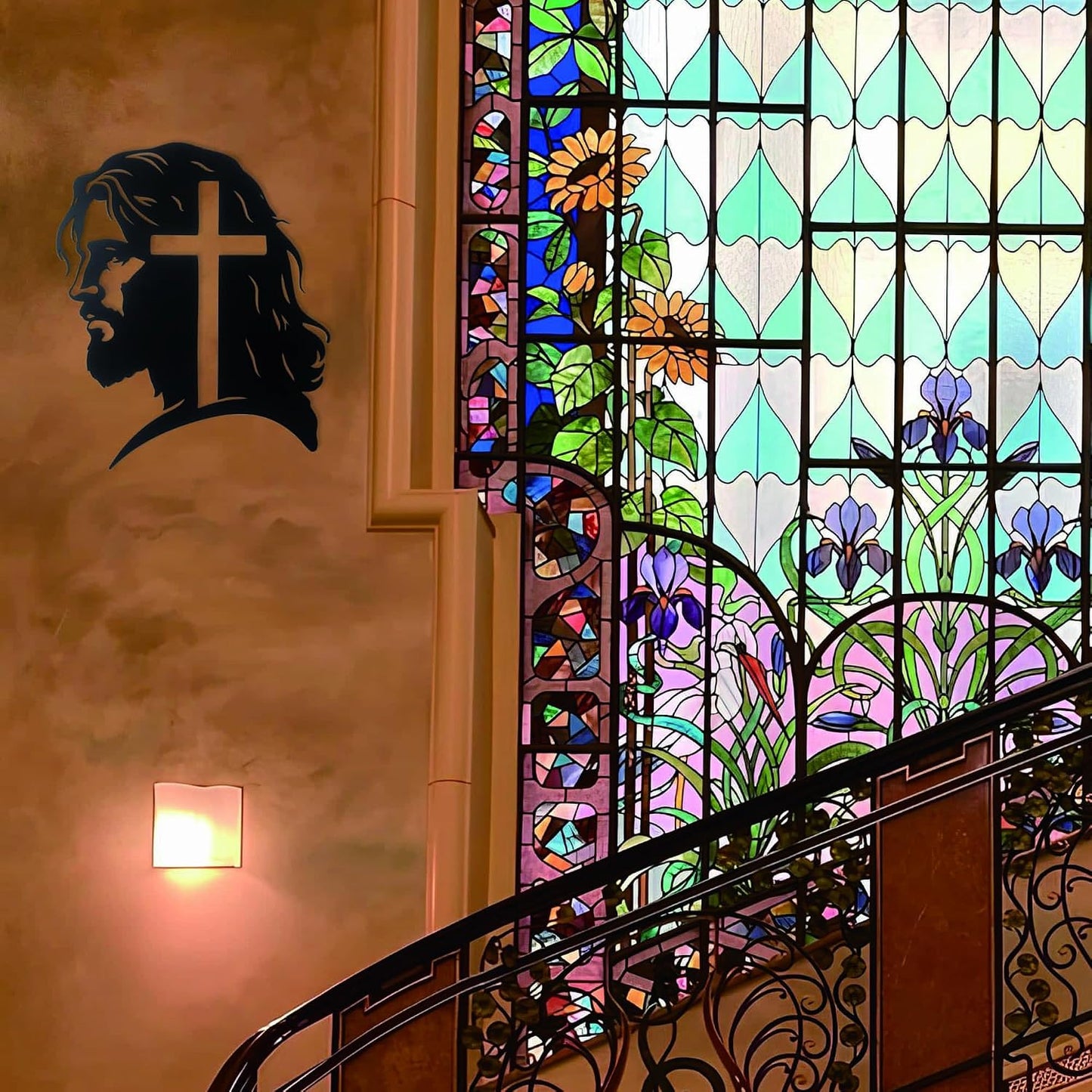 Cross In Jesus Head Silhouette Metal Sculpture Black Crucifix Wall Sign Religious Christian Decor Church Bedroom Living Prayer Room Chapel 11.8x10 In E-59