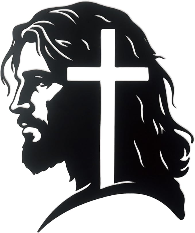 Cross In Jesus Head Silhouette Metal Sculpture Black Crucifix Wall Sign Religious Christian Decor Church Bedroom Living Prayer Room Chapel 11.8x10 In E-59