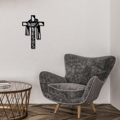 Christian Wall Crosses for Home Decor-Premium Metal Cross Wall Decor,Elegant Spiritual Cross for Wall with Timeless Design-Jesus E-60