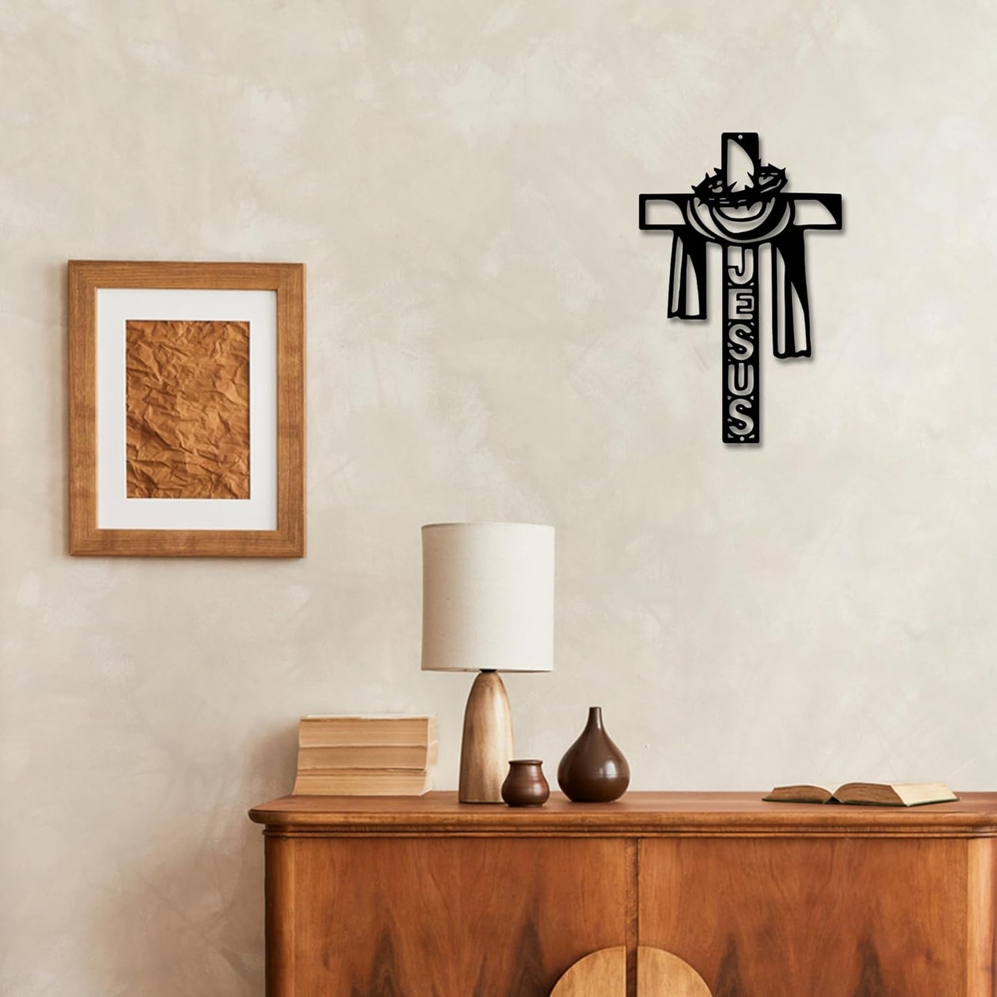 Christian Wall Crosses for Home Decor-Premium Metal Cross Wall Decor,Elegant Spiritual Cross for Wall with Timeless Design-Jesus E-60