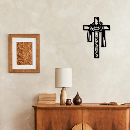 Christian Wall Crosses for Home Decor-Premium Metal Cross Wall Decor,Elegant Spiritual Cross for Wall with Timeless Design-Jesus E-60
