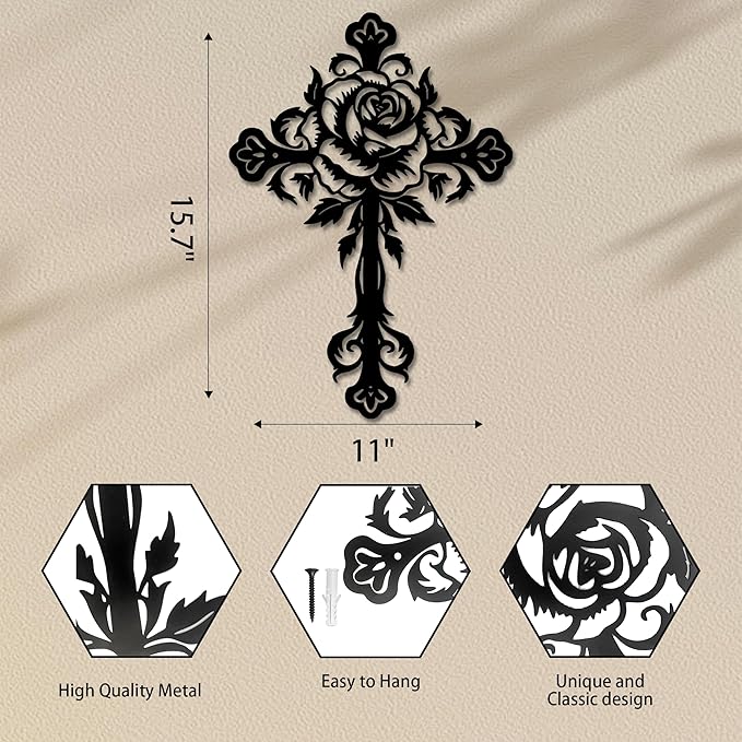 Stunning Christian Wall Art Collection - Premium Metal Cross Wall Decor, Ideal Metal Cross Wall Crosses For Home Decor With Diverse Wall Crosses For A Warm Atmosphere-Flower E-61