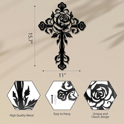 Stunning Christian Wall Art Collection - Premium Metal Cross Wall Decor, Ideal Metal Cross Wall Crosses For Home Decor With Diverse Wall Crosses For A Warm Atmosphere-Flower E-61