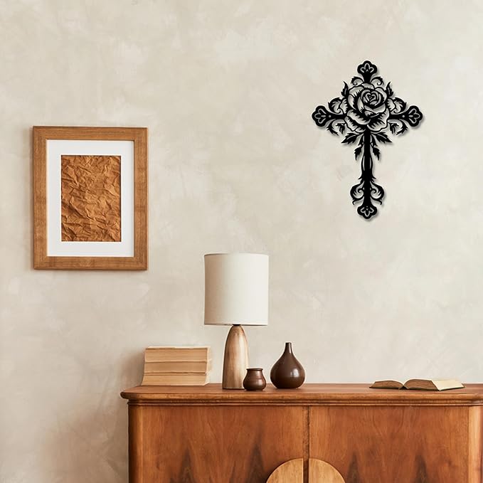 Stunning Christian Wall Art Collection - Premium Metal Cross Wall Decor, Ideal Metal Cross Wall Crosses For Home Decor With Diverse Wall Crosses For A Warm Atmosphere-Flower E-61