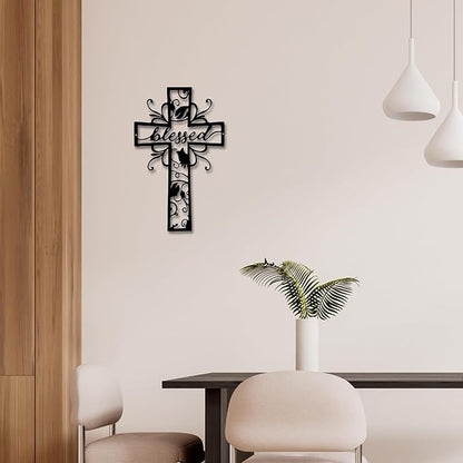 Christian Wall Crosses for Home Decor-Premium Metal Cross Wall Decor,Elegant Spiritual Cross for Wall with Timeless Design-Blessed E-62