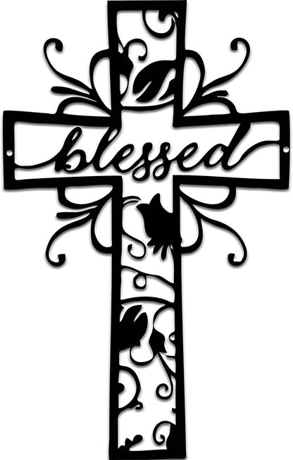 Christian Wall Crosses for Home Decor-Premium Metal Cross Wall Decor,Elegant Spiritual Cross for Wall with Timeless Design-Blessed E-62