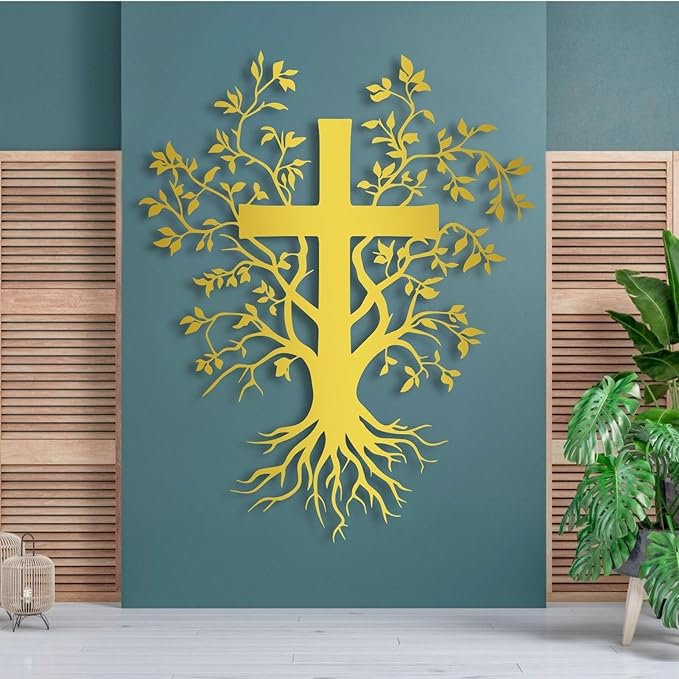 Jesus Cross Metal Wall Art, Metal Tree Branch Wall Decor, Christian Cross For Wall, Metal Crosses Wall Decor, Metal Wall Art for Living Room, Bedroom, Church(Black,60x48 cm/24x19 in) E-63