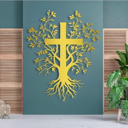 Jesus Cross Metal Wall Art, Metal Tree Branch Wall Decor, Christian Cross For Wall, Metal Crosses Wall Decor, Metal Wall Art for Living Room, Bedroom, Church(Black,60x48 cm/24x19 in) E-63