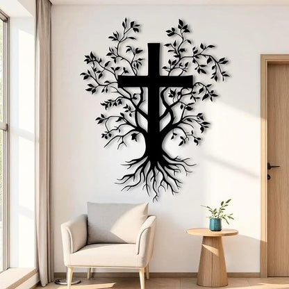 Jesus Cross Metal Wall Art, Metal Tree Branch Wall Decor, Christian Cross For Wall, Metal Crosses Wall Decor, Metal Wall Art for Living Room, Bedroom, Church(Black,60x48 cm/24x19 in) E-63