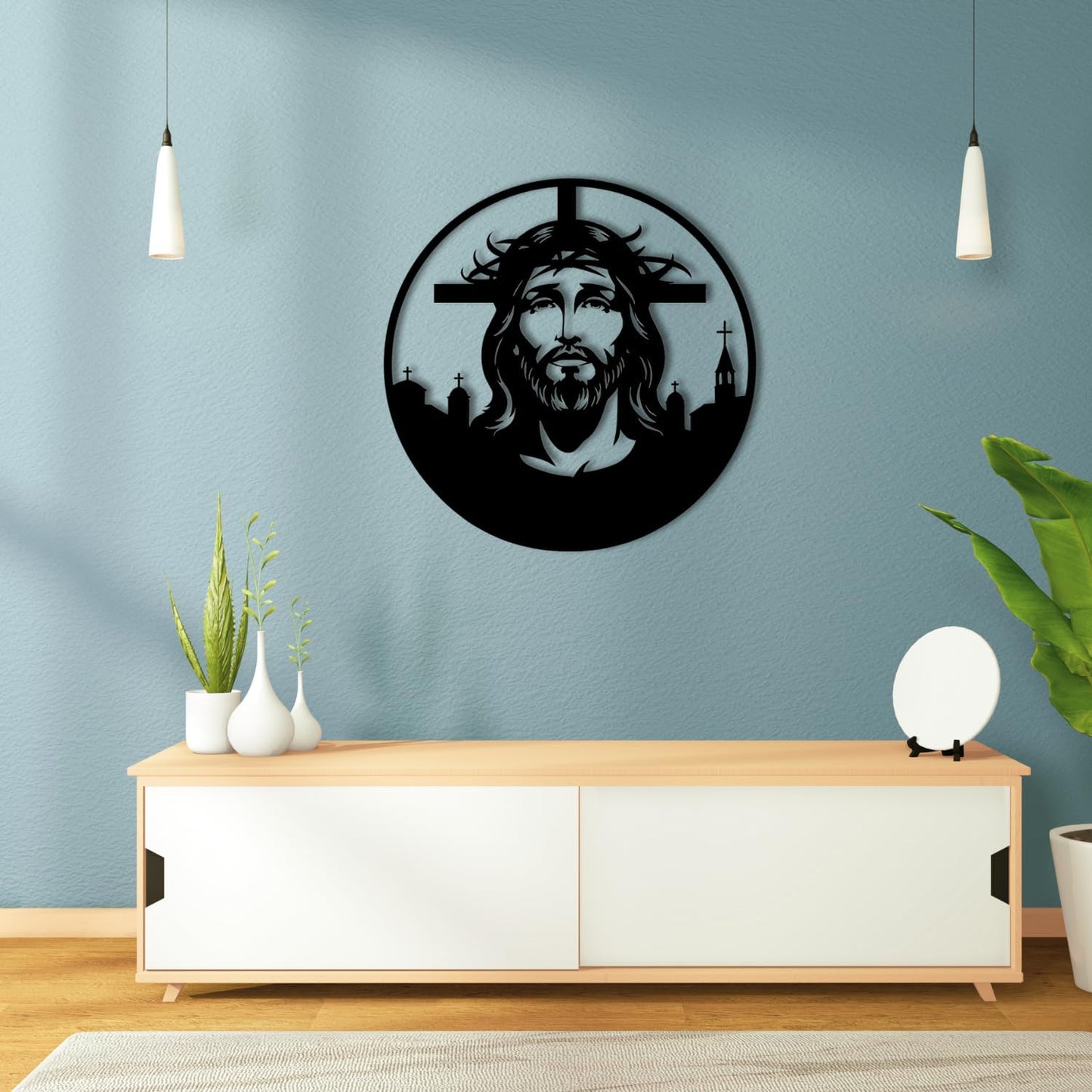 Jesus Metal Wall Art, Black Abstract Line Art for Christian Home Decor Modern Religious Wall Hanging for Living Room E-67