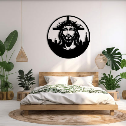 Jesus Metal Wall Art, Black Abstract Line Art for Christian Home Decor Modern Religious Wall Hanging for Living Room E-67