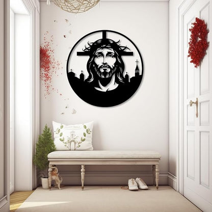 Jesus Metal Wall Art, Black Abstract Line Art for Christian Home Decor Modern Religious Wall Hanging for Living Room E-67