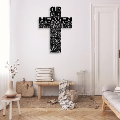 Metal Cross Wall Decor - Rustic Farmhouse Decor Black Prayer Text Cross Wall Art Home Decor for Living Room, Bathroom, Bedroom, Dining Room, Office, Church (Black) E-68