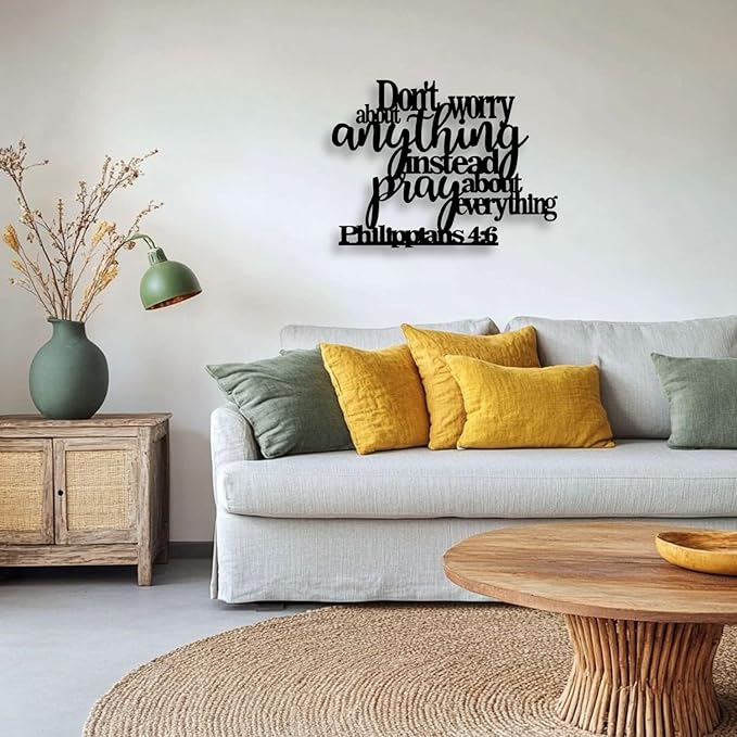 Philippians4:6 Metal Wall Decor - Bible House Decor Black Wall Art Home Decor for Living Room, Bedroom, Dining Room (Black) E-69