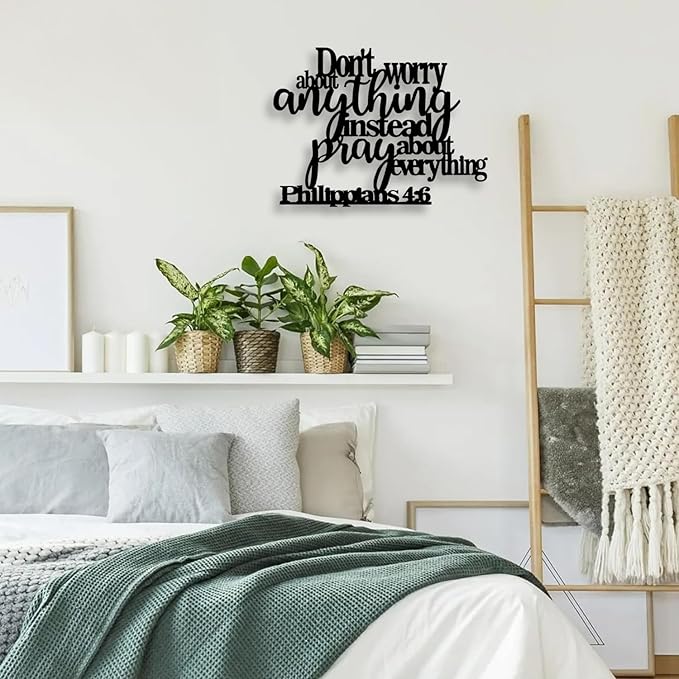 Philippians4:6 Metal Wall Decor - Bible House Decor Black Wall Art Home Decor for Living Room, Bedroom, Dining Room (Black) E-69