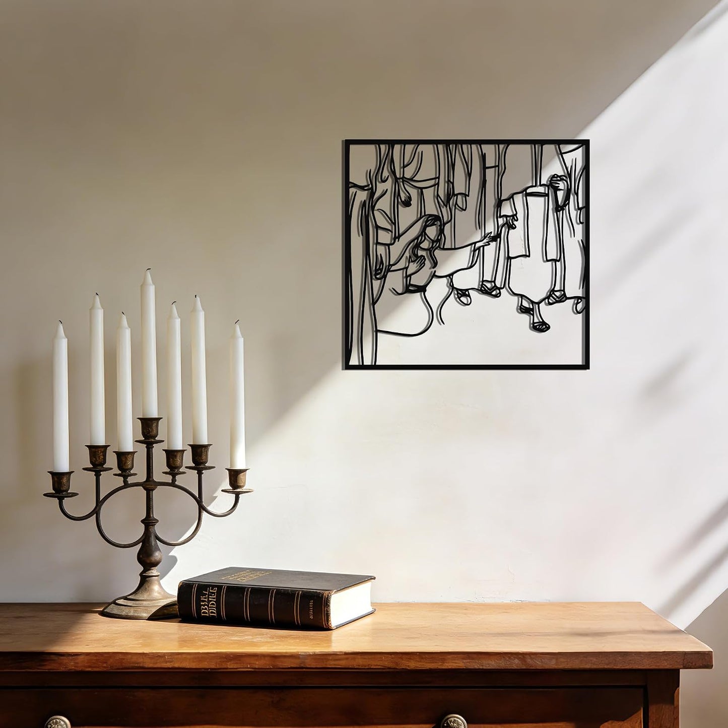 The Last Supper Metal Wall Art, Christian Jesus Wall Decor, Minimalist Line Art Sculpture, Black Religious Decor for Dining Room, Living Room, Bedroom (13.2" x 12.4") E-70