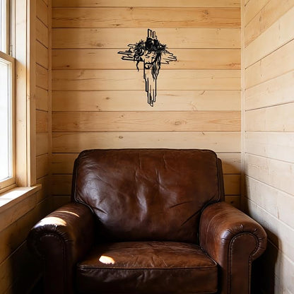 Jesus on the Cross Metal Wall Art - Black Detailed Crucifix Wall Decor, Religious Cross Wall Art for Home, Church, Office & Meaningful Christian Gifts E-71