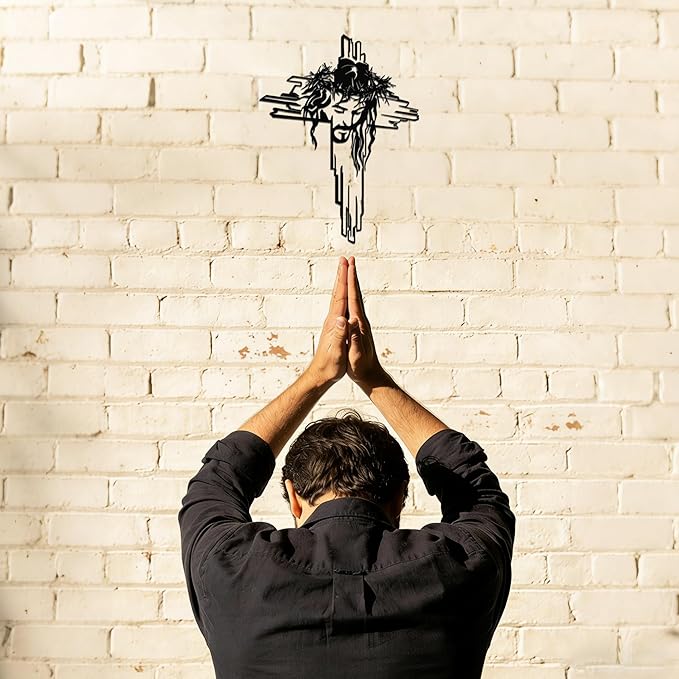 Jesus on the Cross Metal Wall Art - Black Detailed Crucifix Wall Decor, Religious Cross Wall Art for Home, Church, Office & Meaningful Christian Gifts E-71