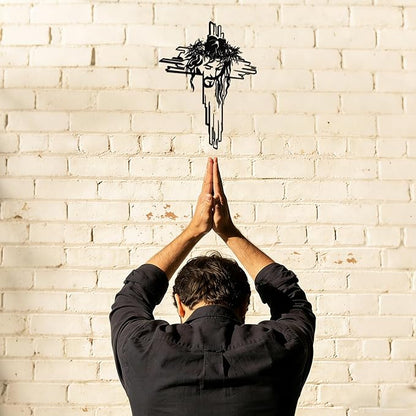 Jesus on the Cross Metal Wall Art - Black Detailed Crucifix Wall Decor, Religious Cross Wall Art for Home, Church, Office & Meaningful Christian Gifts E-71