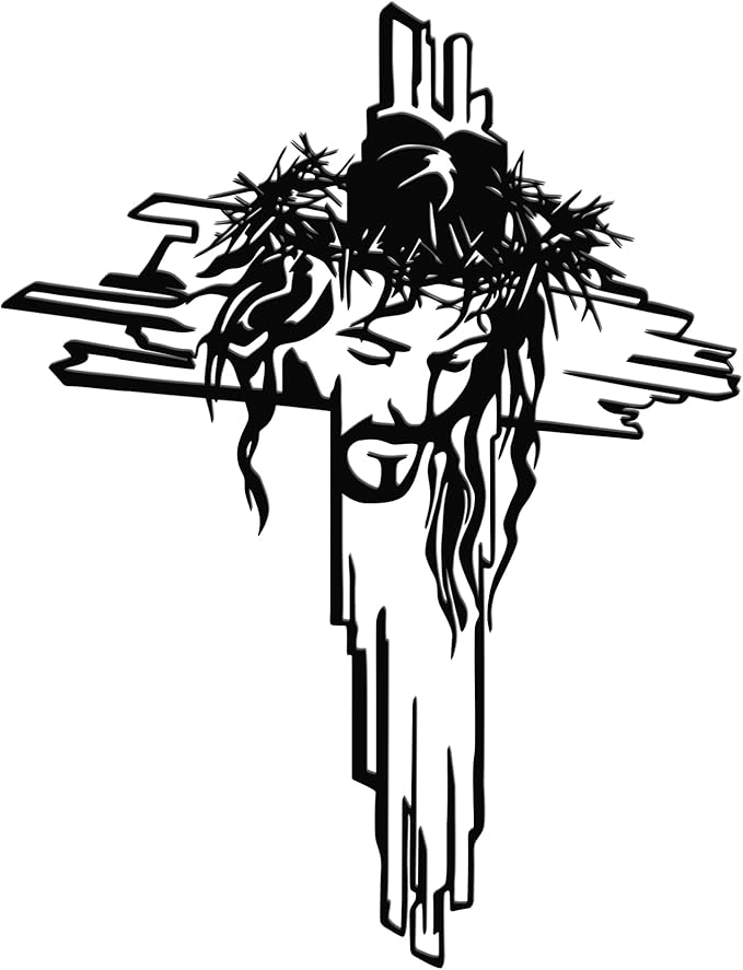 Jesus on the Cross Metal Wall Art - Black Detailed Crucifix Wall Decor, Religious Cross Wall Art for Home, Church, Office & Meaningful Christian Gifts E-71