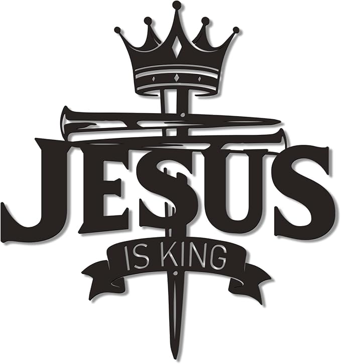 Jesus Christian Wall Art Metal Cross Wall Decor with Crown of Thorns - Black Christian Cross for Wall Decor - Religious Faith wall decorations For Living Room, Bathroom, Bedroom, Dining Room (Jesus is King) E-73