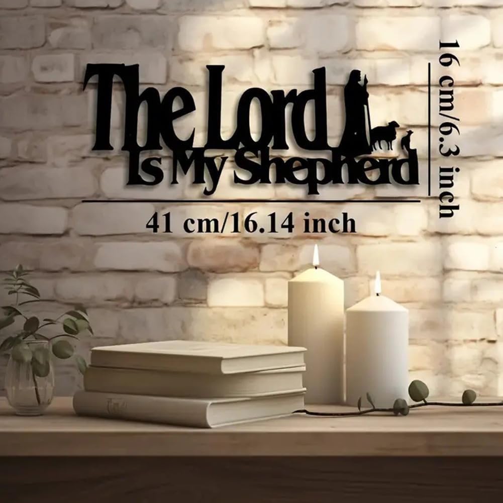 Christian Metal Wall Decor 17x7 Inch The Lord Is My Shephard Cathedral House Wall Words Art E-74