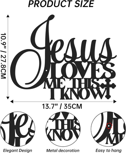 Jesus Loves Me Wall Art – Christian Metal Cross Decor with Bible Verse, Inspirational Scripture Wall Decor for Prayer Room & Faith Spaces – Waterproof Religious Wall Art (10.9x13.7Inch) E-76