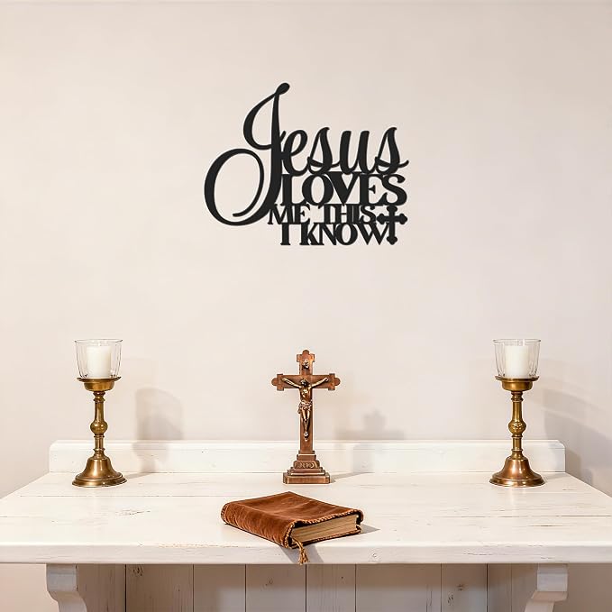 Jesus Loves Me Wall Art – Christian Metal Cross Decor with Bible Verse, Inspirational Scripture Wall Decor for Prayer Room & Faith Spaces – Waterproof Religious Wall Art (10.9x13.7Inch) E-76