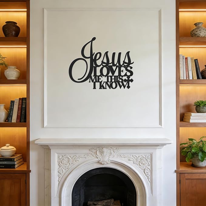 Jesus Loves Me Wall Art – Christian Metal Cross Decor with Bible Verse, Inspirational Scripture Wall Decor for Prayer Room & Faith Spaces – Waterproof Religious Wall Art (10.9x13.7Inch) E-76