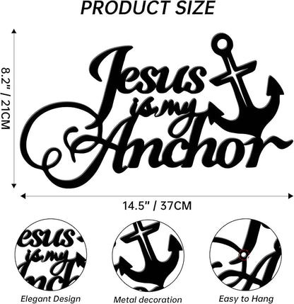Jesus Wall Art - Jesus is My Anchor Wall Decor,Religious & Christian Wall Art for Home, Inspirational 14.57"x 8.27" Metal Scripture Signs for Christmas, Thanksgiving E-77