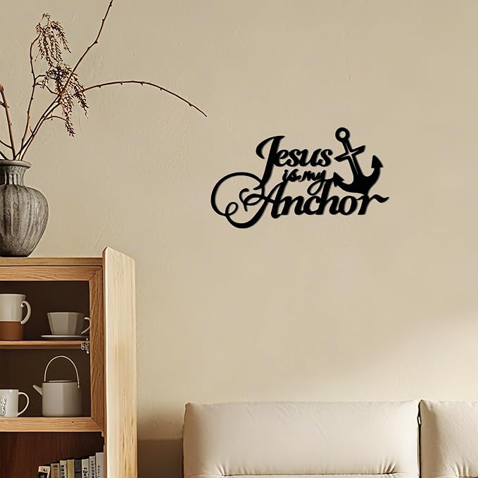 Jesus Wall Art - Jesus is My Anchor Wall Decor,Religious & Christian Wall Art for Home, Inspirational 14.57"x 8.27" Metal Scripture Signs for Christmas, Thanksgiving E-77