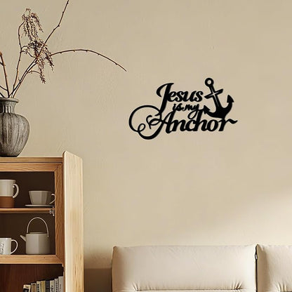 Jesus Wall Art - Jesus is My Anchor Wall Decor,Religious & Christian Wall Art for Home, Inspirational 14.57"x 8.27" Metal Scripture Signs for Christmas, Thanksgiving E-77
